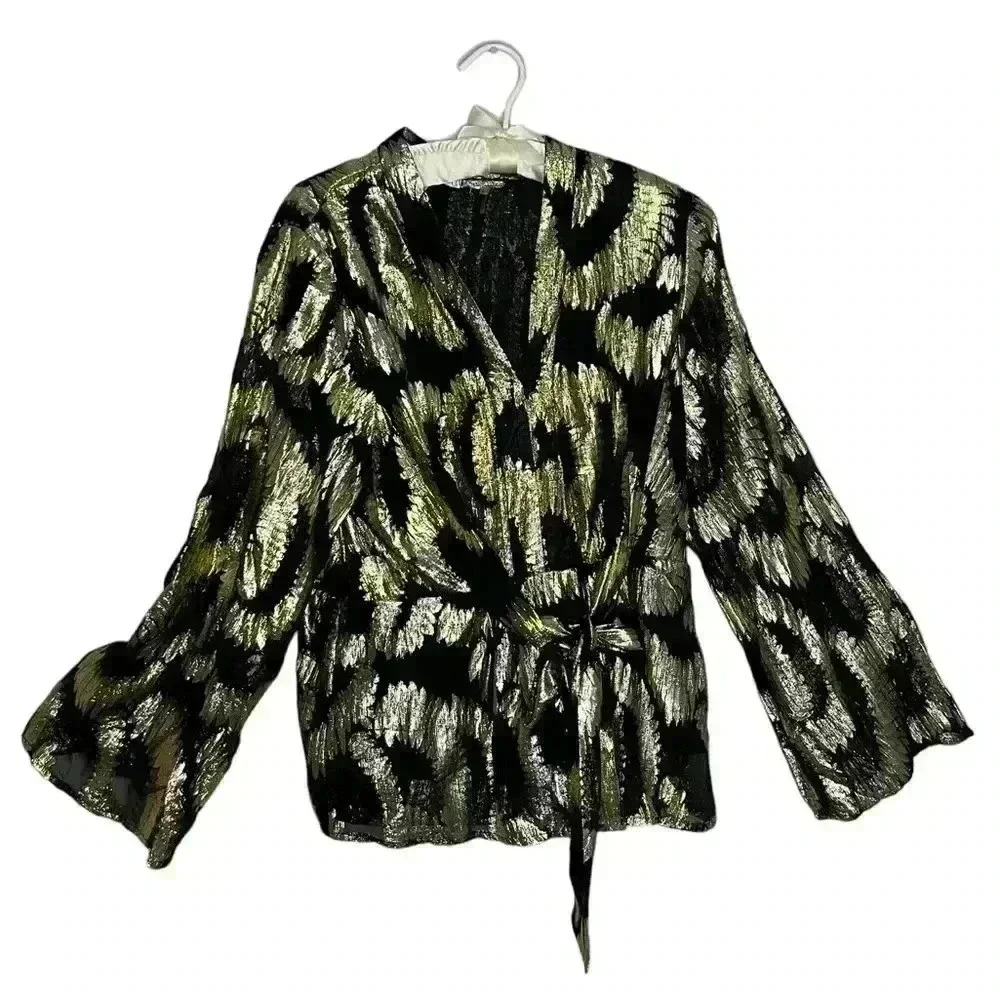 Kaktus Black/Gold Metallic Rayon Blouse Sz Large
